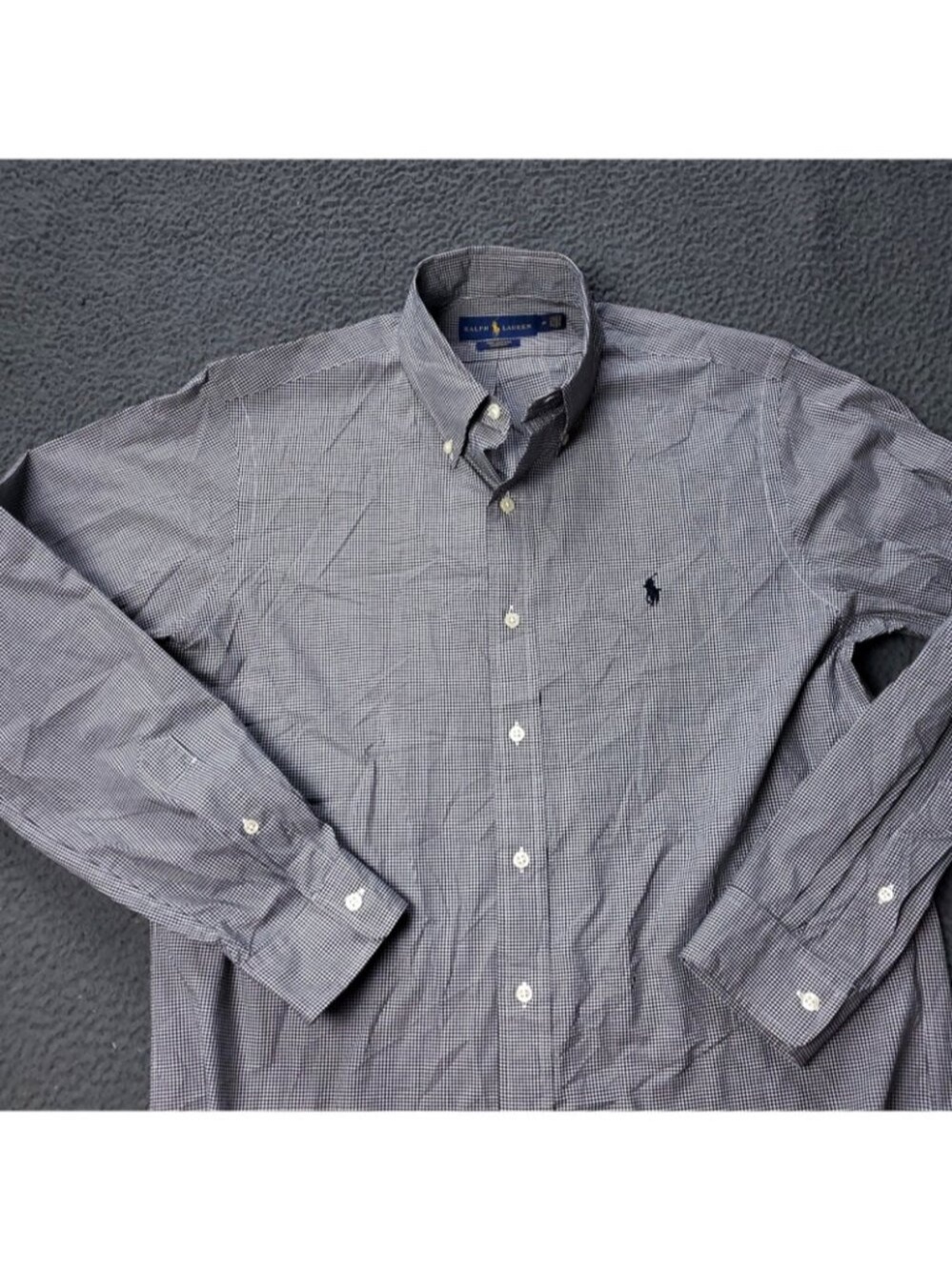 Polo Ralph Lauren Shirt Mens M Medium Cotton Stretch Check Button Gray